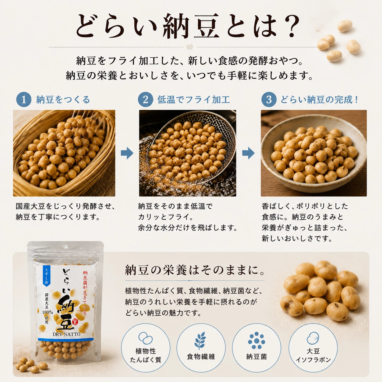 【無添加】どらい納豆（のりしお）｜国産納豆と青のりのポリポリスナック