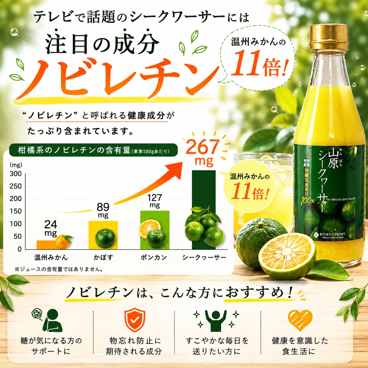 山原シークヮーサー 300ml｜沖縄県大宜味村産 果汁100％ストレート